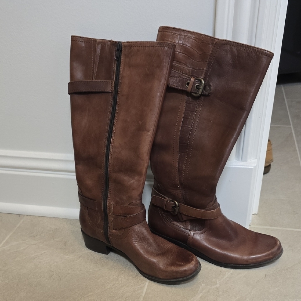 Brown Leather Knee-High Boots